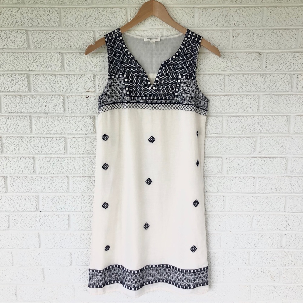 Beach lunch lounge cotton shift dress w/embroidery